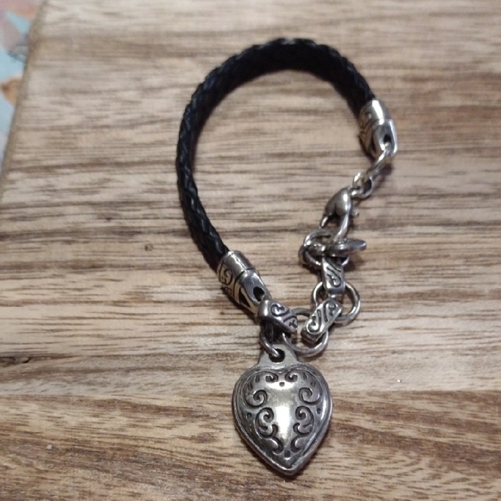 Brighton Black and Silver Heart Charm Bracelet with Braided Cord